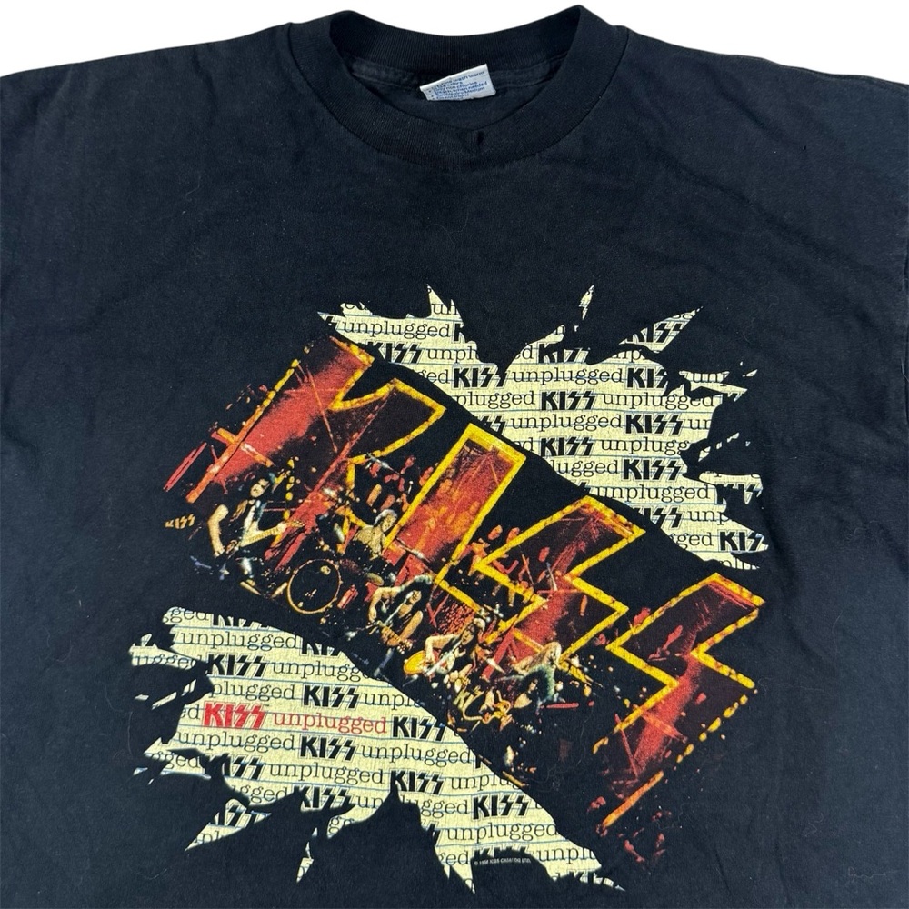 Vintage 90s Kiss Unplugged Music Band T-Shirt Single Stitch Concert Mens XL USA
